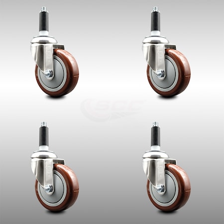 Service Caster 4 Inch 316SS Maroon Polyurethane Swivel 3/4 Inch Expanding Stem Caster Set SCC SCC-SS316EX20S414-PPUB-MRN-34-4